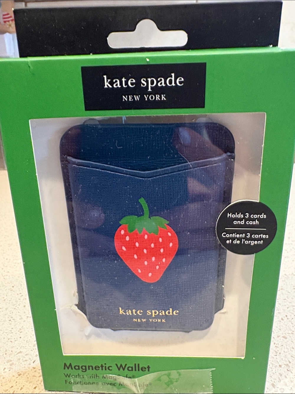 kate spade New York Navy Strawberry Magnetic Card Wallet